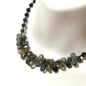 Genuine Labradorite Beaded Short Necklace, Natural Waterdrop Gemstone Bib